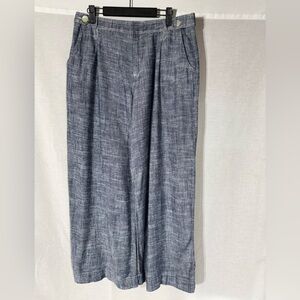 Zara Wide-Leg Linen Blend Trousers in Heathered Blue Size Large